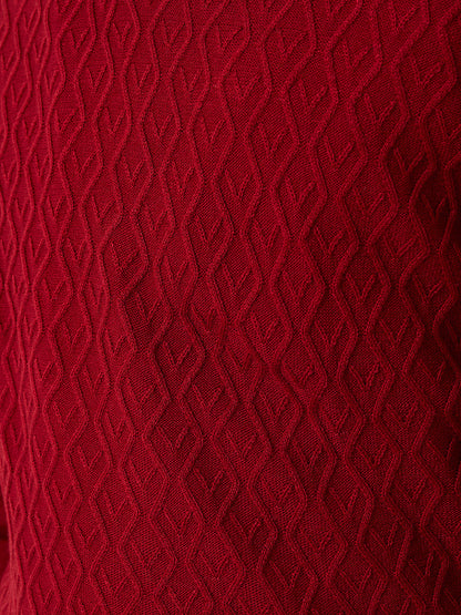 Park Avenue Men Red Structure Regular Fit Acrylic Sweater