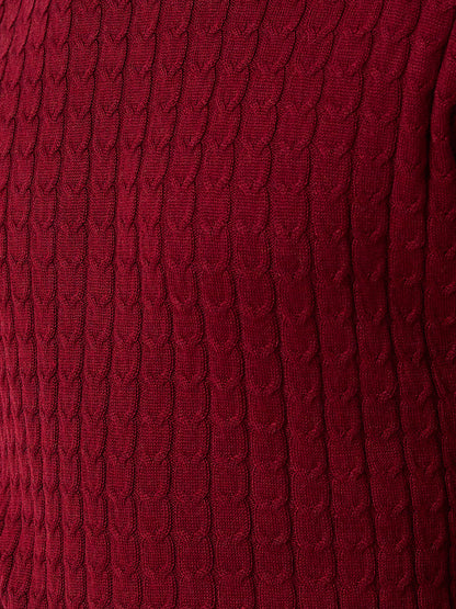 Park Avenue Men Maroon Structure Regular Fit Acro Blend Full Sleeve Round Neck Collar Sweater