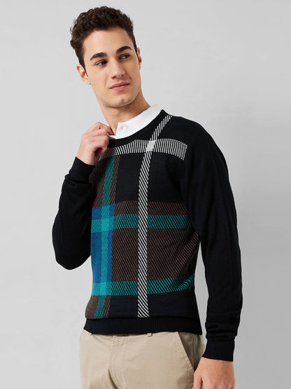 Park Avenue Men Blue Jacquard Regular Fit Acrylic Blend Sweaters