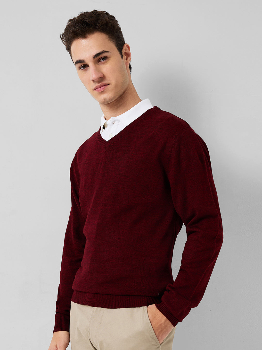 Park Avenue Men Blue Structure Regular Fit Acro Blend Full Sleeve V Neck Collar Sweater