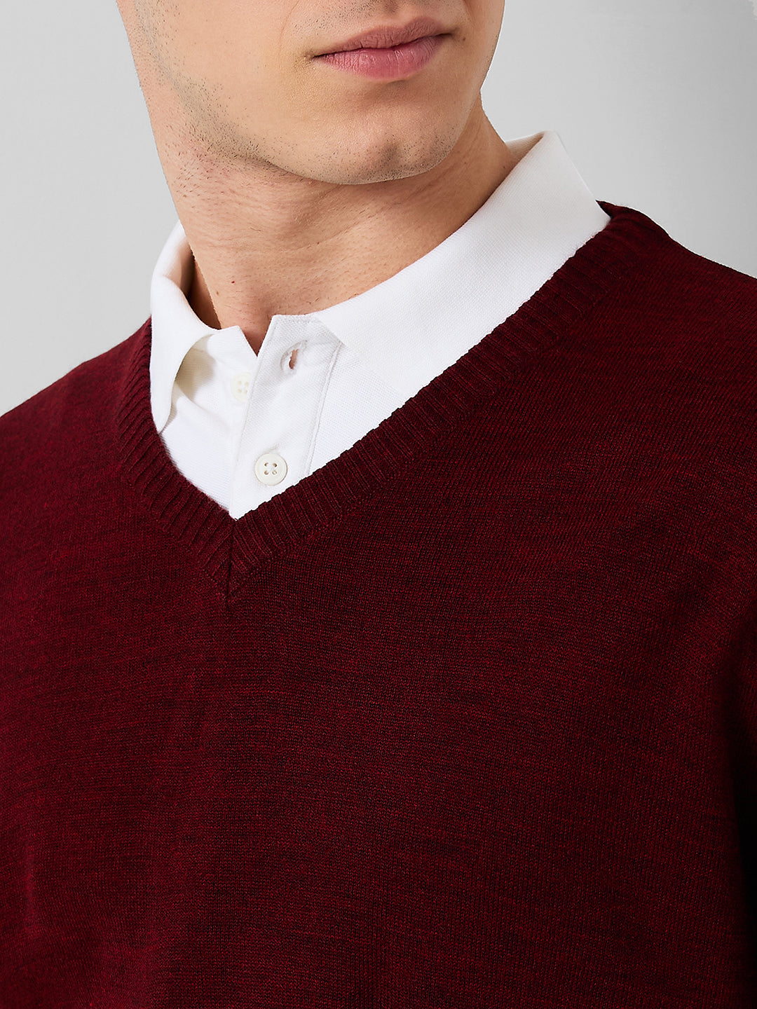 Park Avenue Men Blue Structure Regular Fit Acro Blend Full Sleeve V Neck Collar Sweater