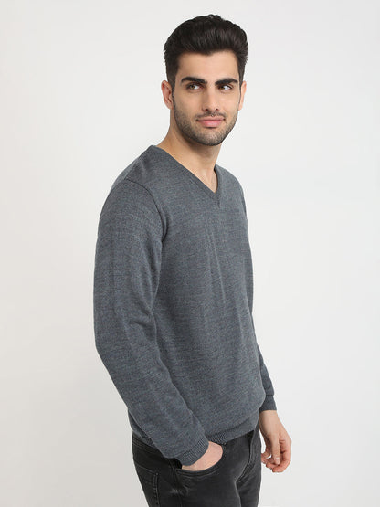 Park Avenue Men Grey Solid Regular Fit Acrylic Blend Sweater