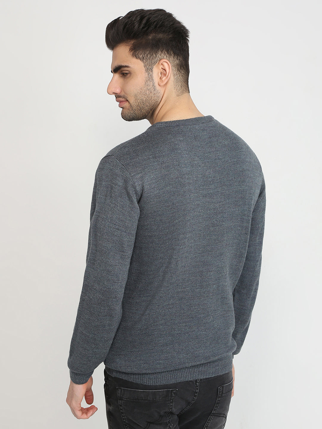 Park Avenue Men Grey Solid Regular Fit Acrylic Blend Sweater
