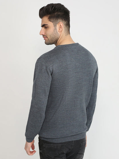 Park Avenue Men Grey Solid Regular Fit Acrylic Blend Sweater