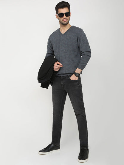 Park Avenue Men Grey Solid Regular Fit Acrylic Blend Sweater