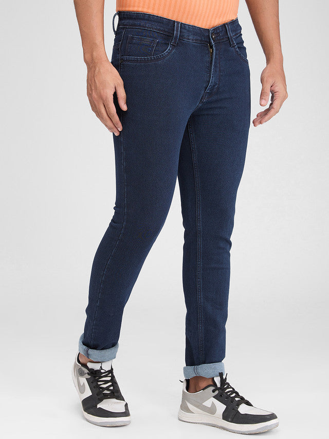 Park Avenue Men Blue Dobby Ath Mod Fit Cotton Blend Jeans