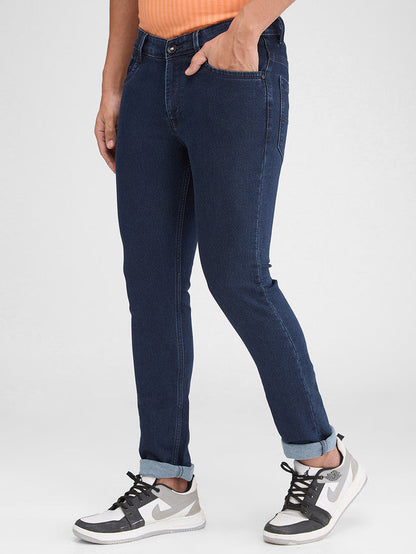 Park Avenue Men Blue Dobby Ath Mod Fit Cotton Blend Jeans
