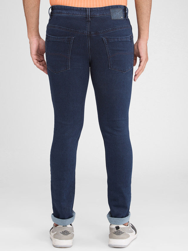 Park Avenue Men Blue Dobby Ath Mod Fit Cotton Blend Jeans