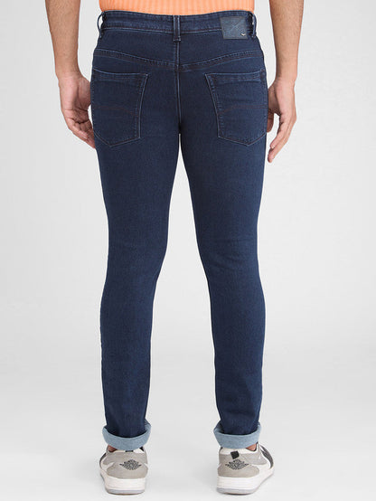 Park Avenue Men Blue Dobby Ath Mod Fit Cotton Blend Jeans