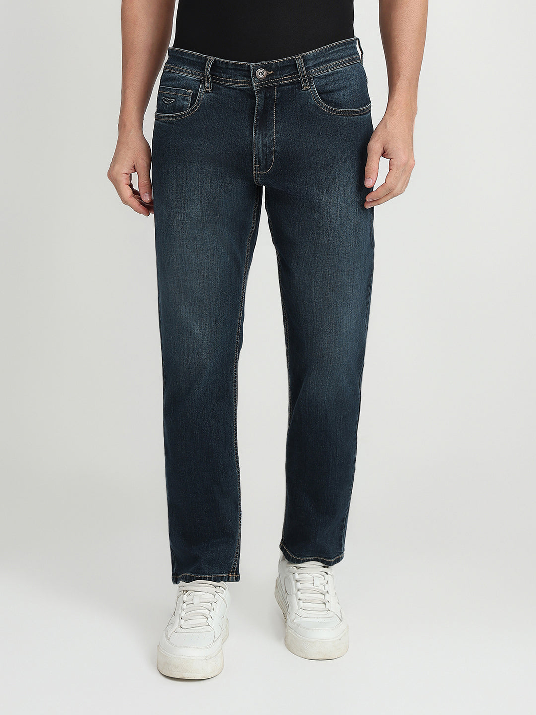 Park Avenue Men Blue Solid Slim Fit Cotton Blend Jeans