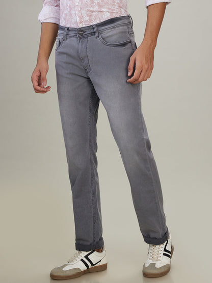 Park Avenue Men Grey Solid Slim Fit Cotton Blend Jeans