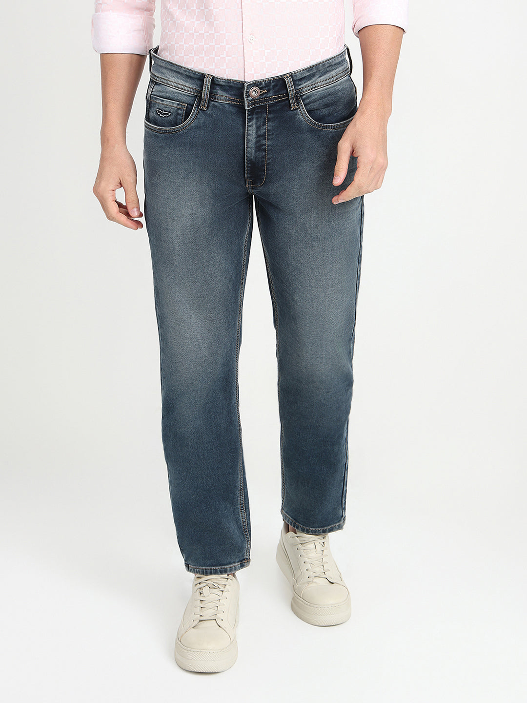 Park Avenue Men Blue Solid Slim Fit Cotton Blend Jeans