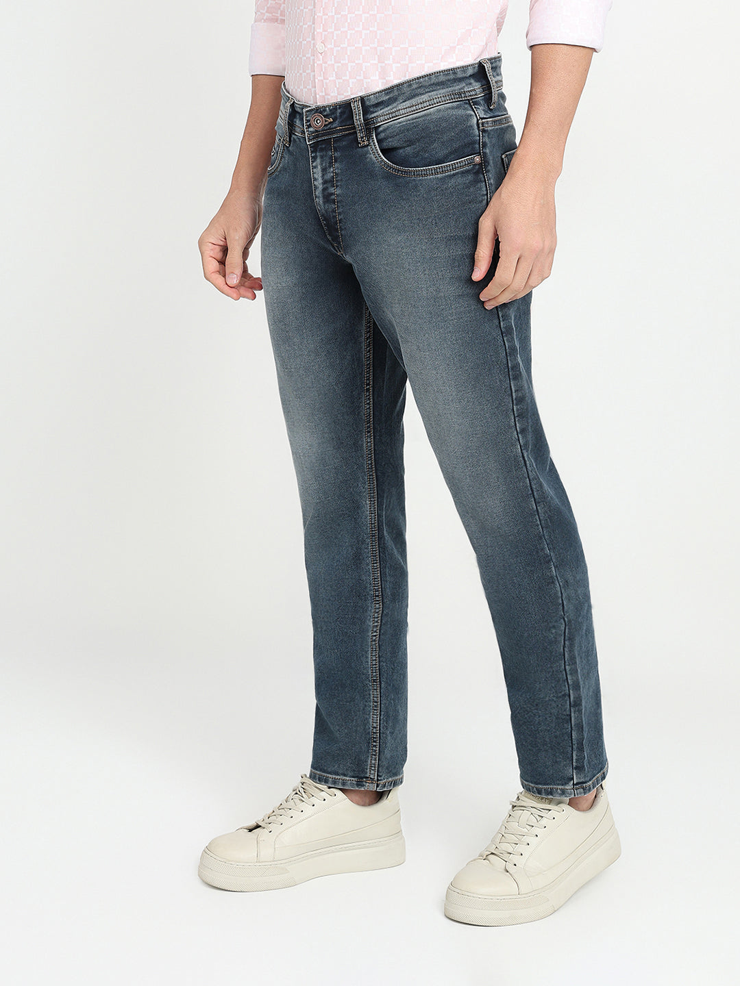 Park Avenue Men Blue Solid Slim Fit Cotton Blend Jeans