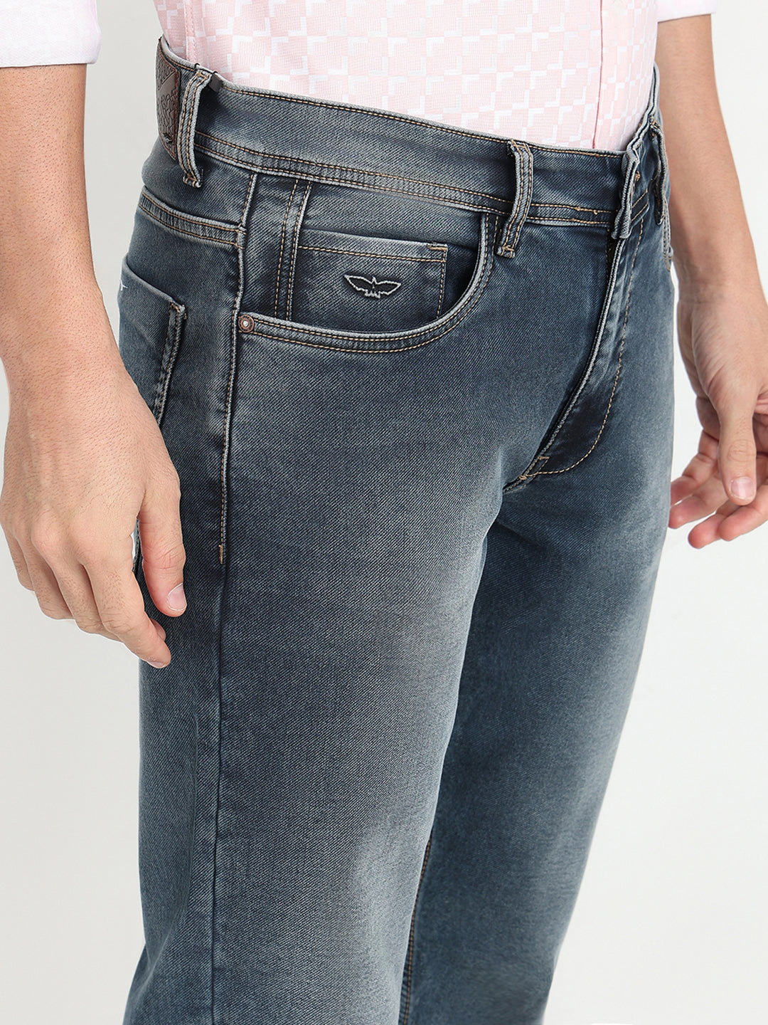 Park Avenue Men Blue Solid Slim Fit Cotton Blend Jeans