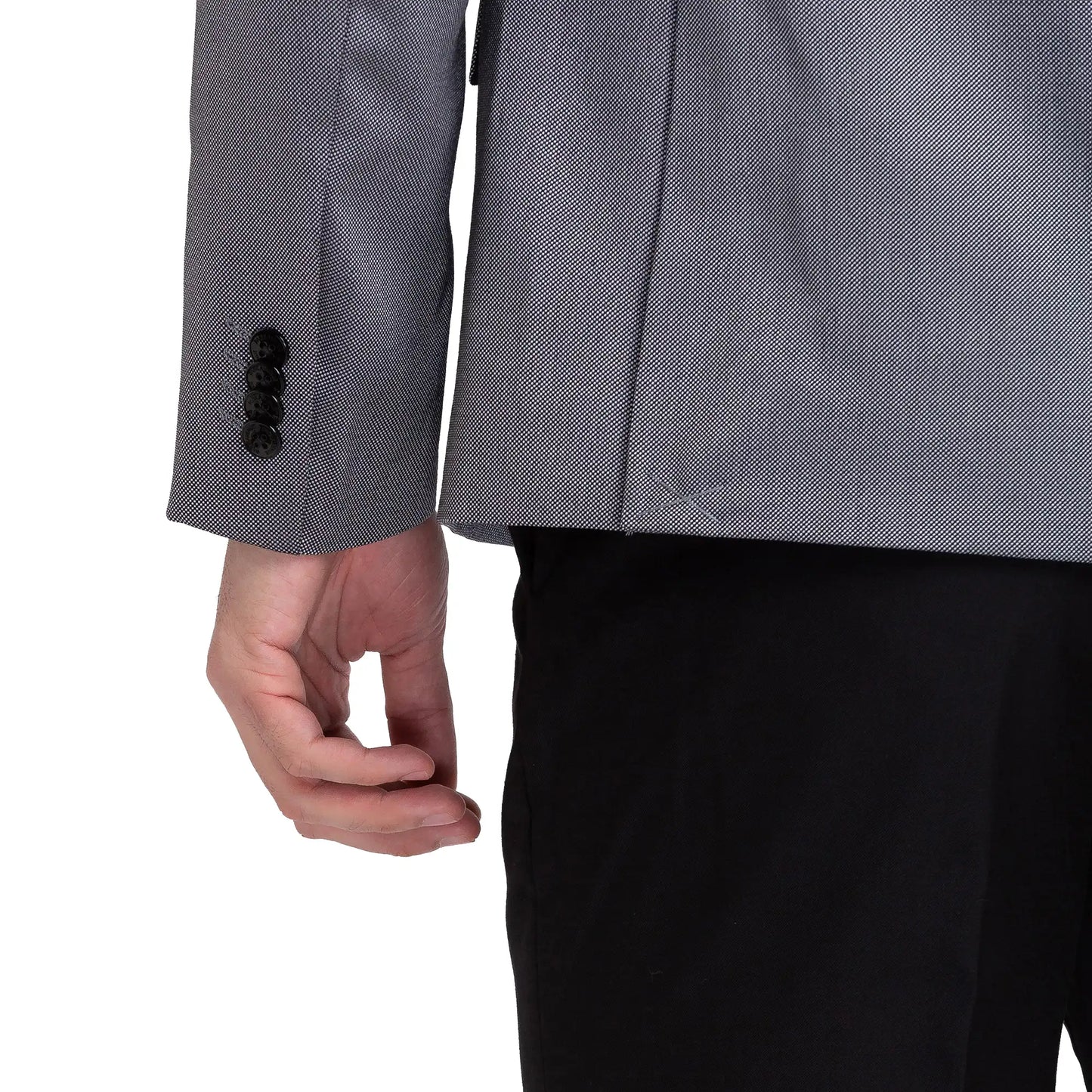 Men Black Regular Fit Structure Terylene Rayon Blend Suit