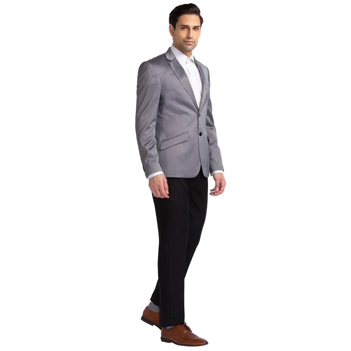 Men Black Regular Fit Structure Terylene Rayon Blend Suit
