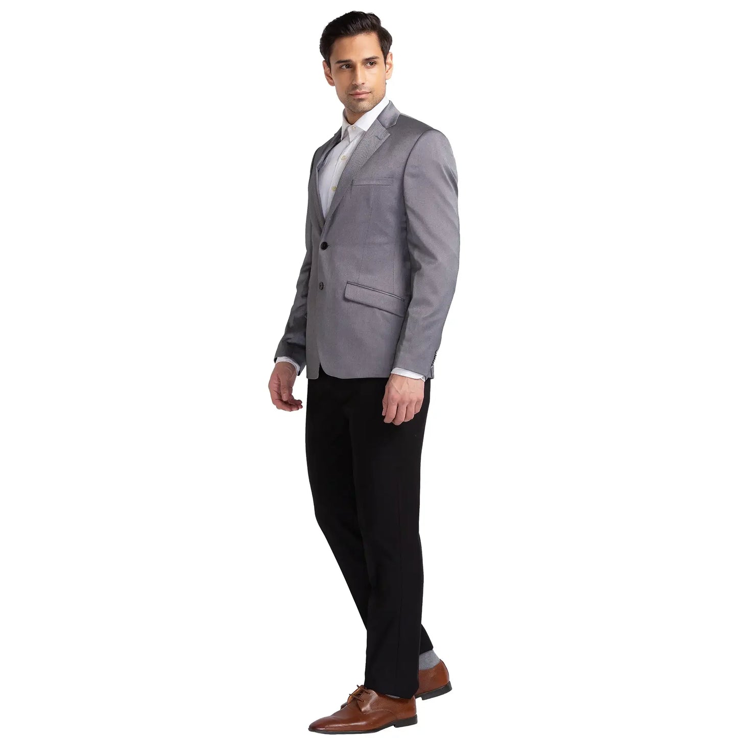 Men Black Regular Fit Structure Terylene Rayon Blend Suit