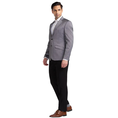 Men Black Regular Fit Structure Terylene Rayon Blend Suit