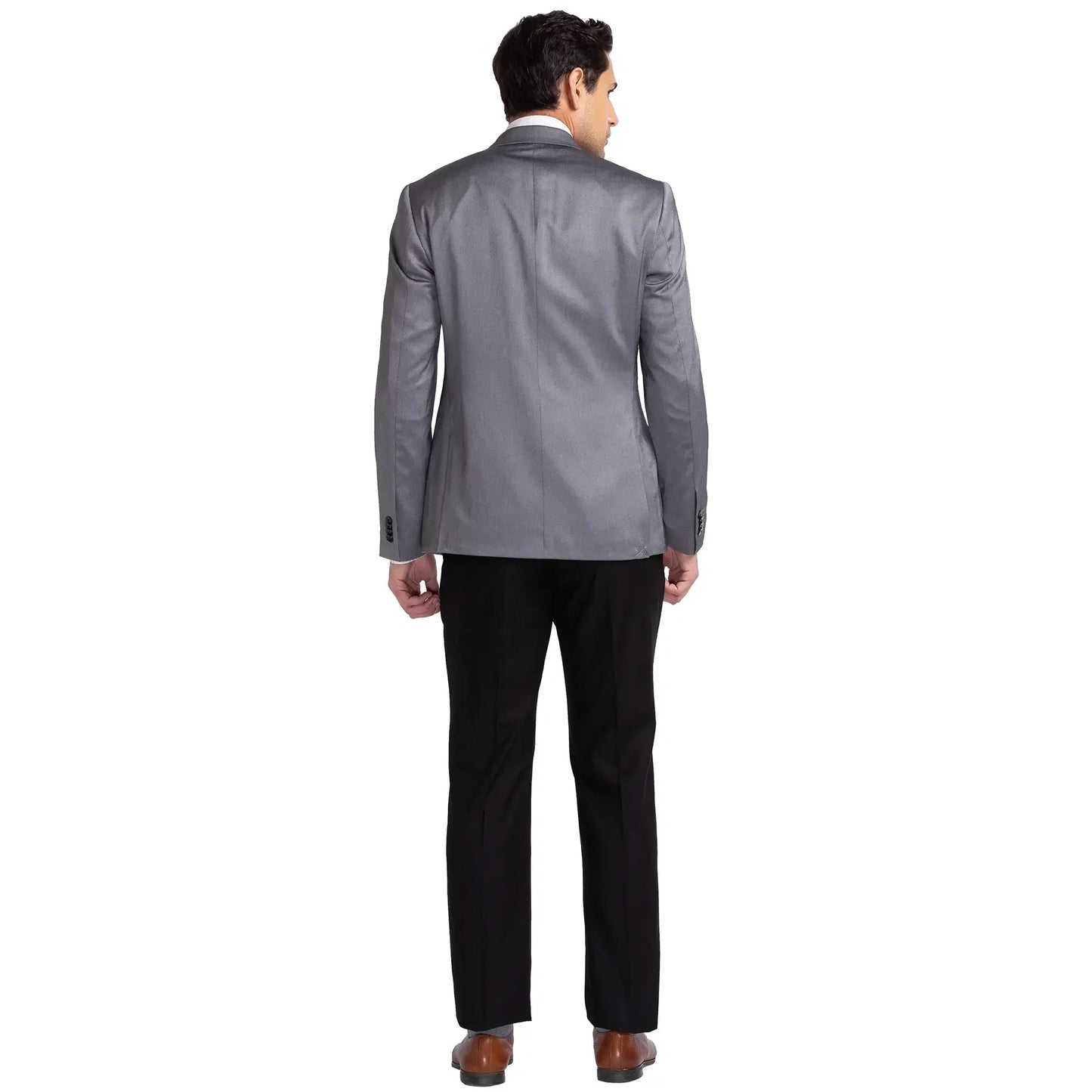 Men Black Regular Fit Structure Terylene Rayon Blend Suit
