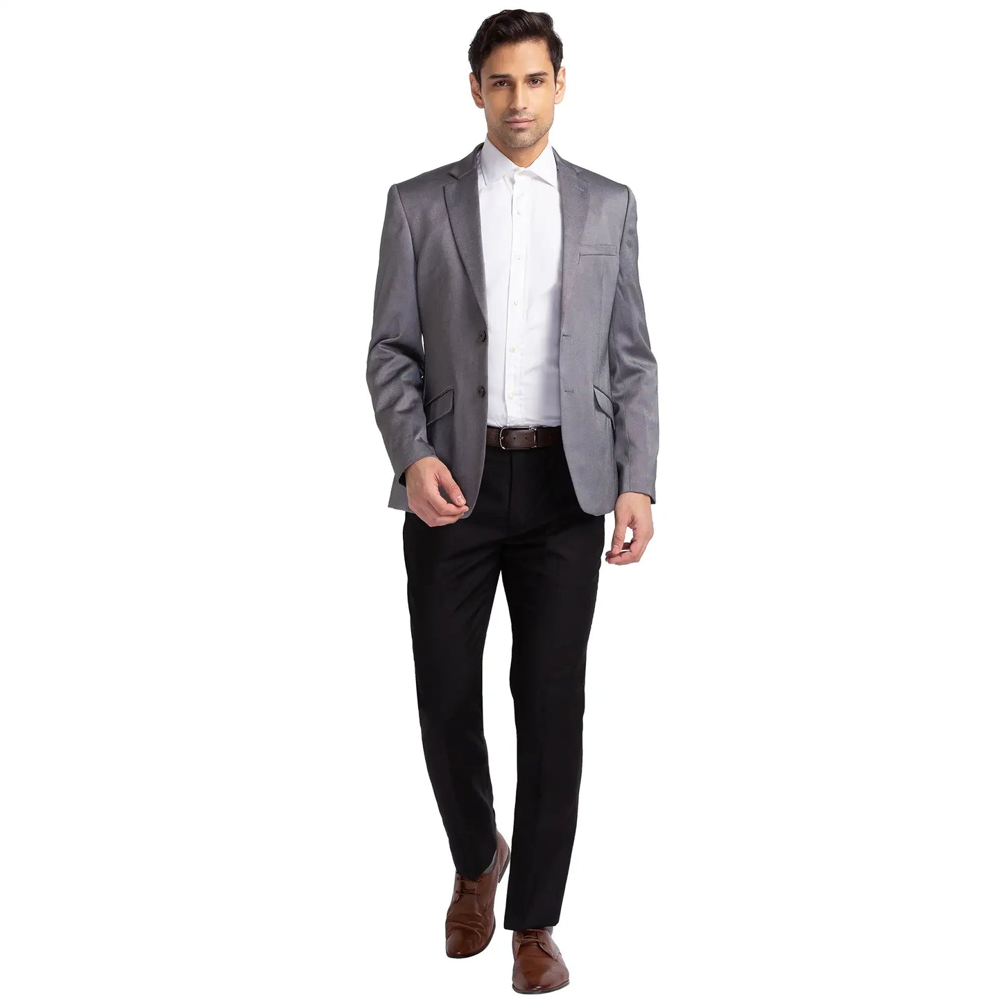 Men Black Regular Fit Structure Terylene Rayon Blend Suit