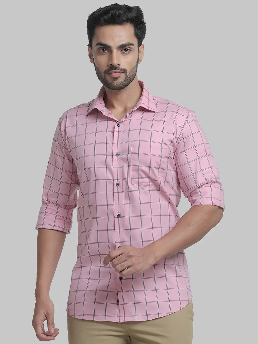 Park Avenue Men Pink Checks Slim Fit Cotton Blend Formal Shirt