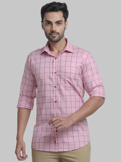 Park Avenue Men Pink Checks Slim Fit Cotton Blend Formal Shirt