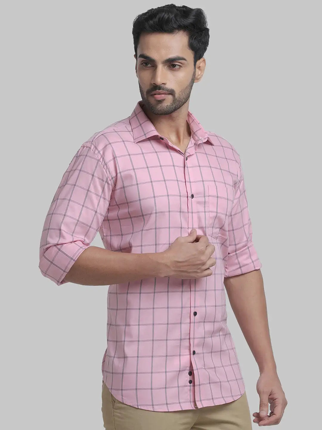 Park Avenue Men Pink Checks Slim Fit Cotton Blend Formal Shirt
