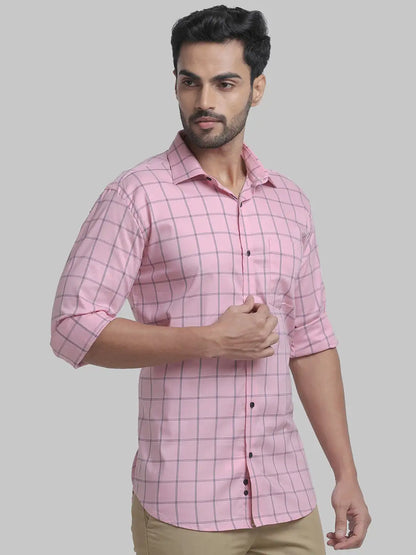 Park Avenue Men Pink Checks Slim Fit Cotton Blend Formal Shirt