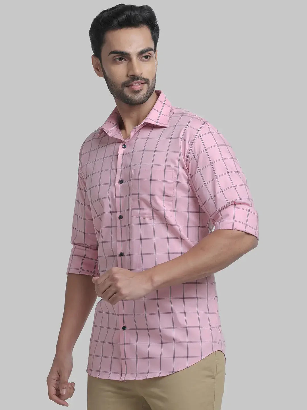 Park Avenue Men Pink Checks Slim Fit Cotton Blend Formal Shirt
