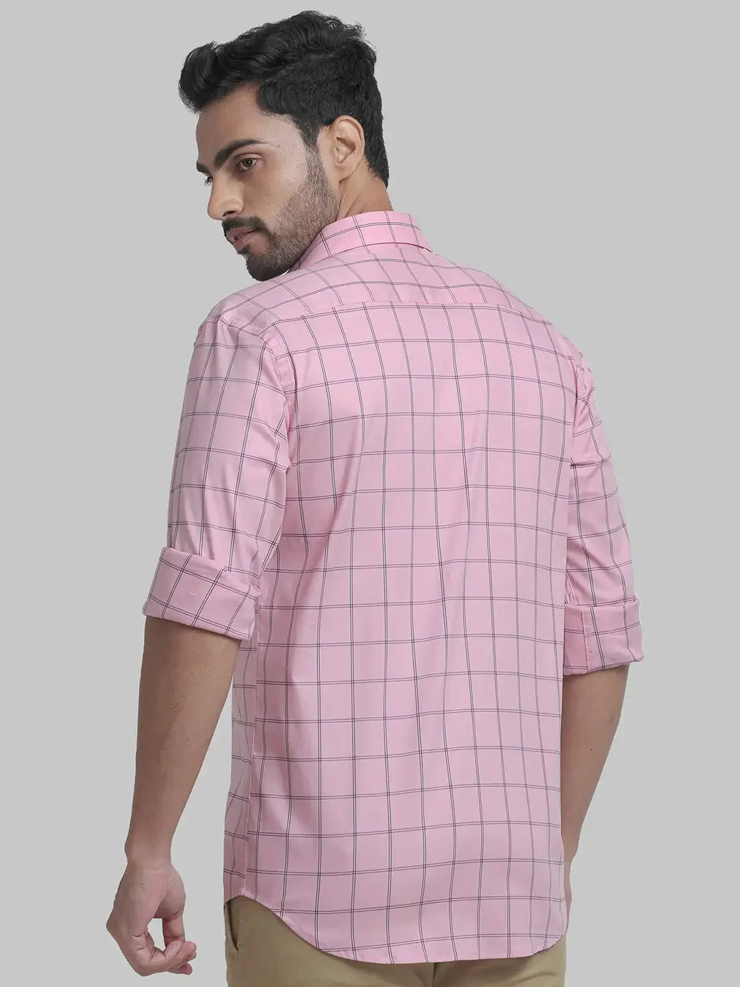 Park Avenue Men Pink Checks Slim Fit Cotton Blend Formal Shirt
