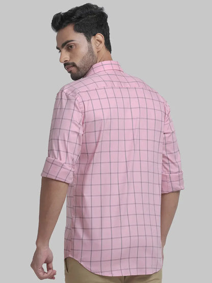 Park Avenue Men Pink Checks Slim Fit Cotton Blend Formal Shirt