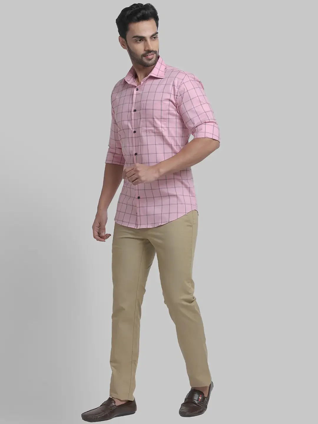 Park Avenue Men Pink Checks Slim Fit Cotton Blend Formal Shirt