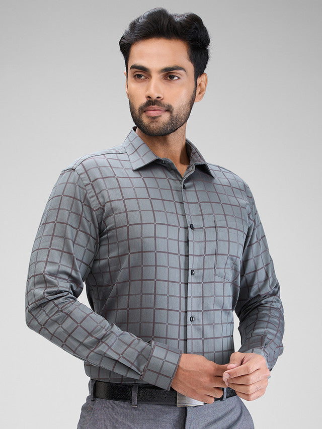 Park Avenue Grey Checks Slim Fit Cotton Formal Shirt