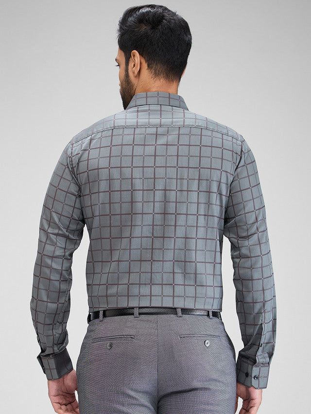 Park Avenue Grey Checks Slim Fit Cotton Formal Shirt