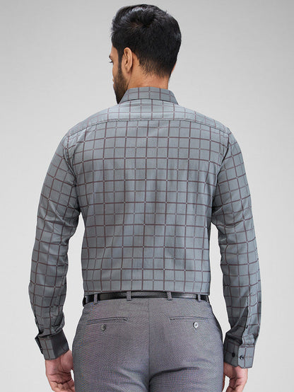 Park Avenue Grey Checks Slim Fit Cotton Formal Shirt