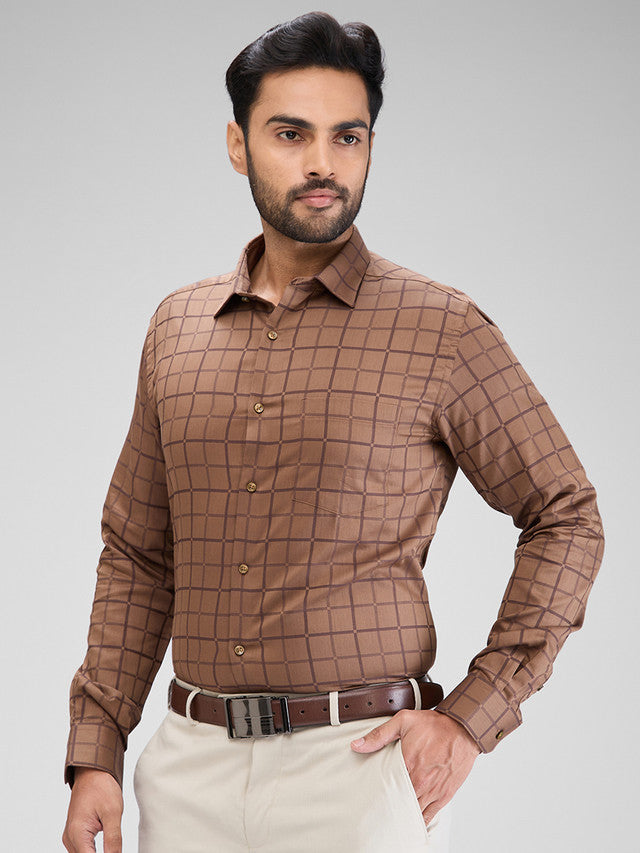 Park Avenue Brown Checks Slim Fit Cotton Formal Shirt