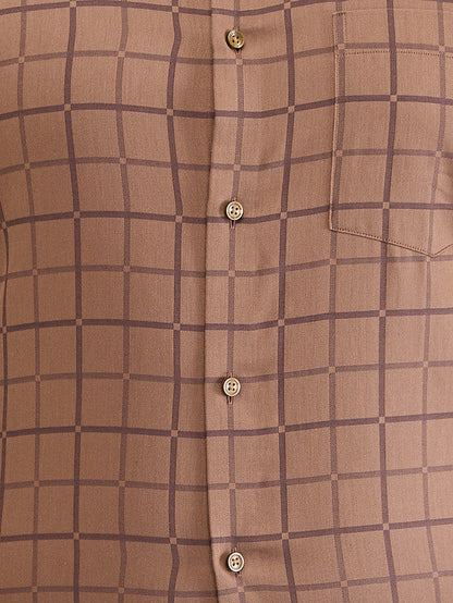 Park Avenue Brown Checks Slim Fit Cotton Formal Shirt