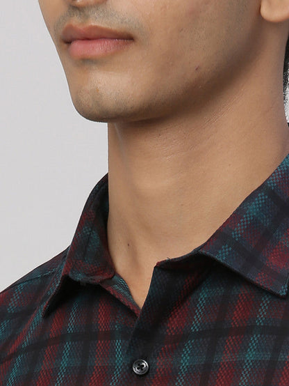 Park Avenue Men Green Self Design Slim Fit Cotton Formal Shirt