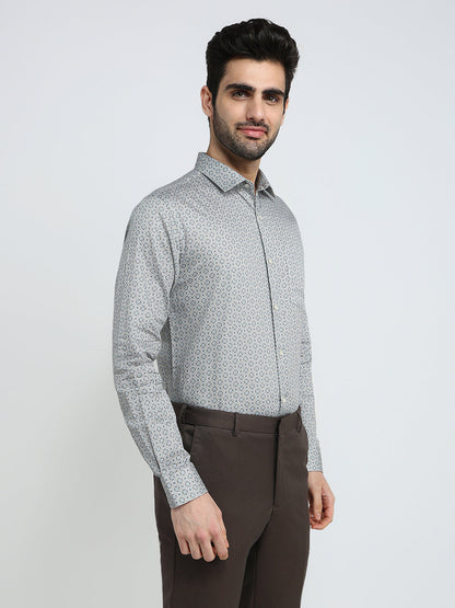 Park Avenue Men Brown Printed Slim Fit Cotton Full Sleeve Formal Shirt