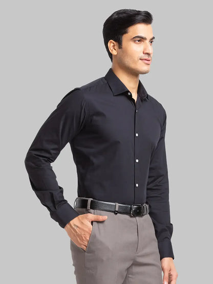 Men Black Slim Fit Solid Polyester Blend Shirts