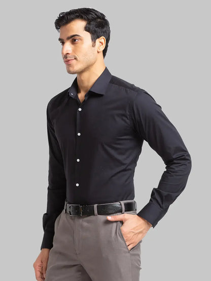 Men Black Slim Fit Solid Polyester Blend Shirts