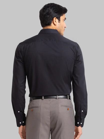 Men Black Slim Fit Solid Polyester Blend Shirts