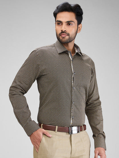 Park Avenue Khaki Printed Slim Fit Cotton Formal Shirt