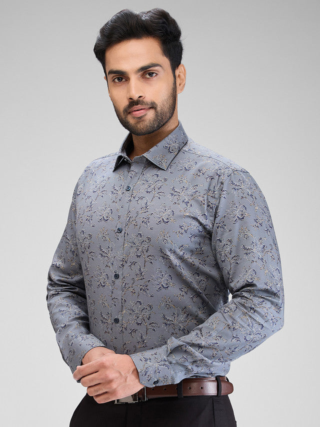 Park Avenue Grey Printed Slim Fit Cotton Formal Shirt