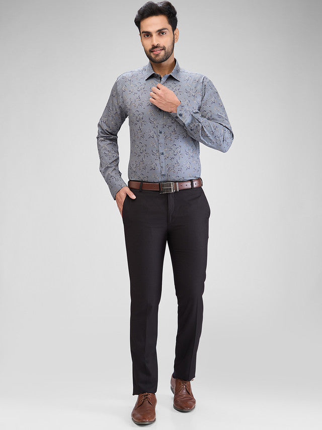 Park Avenue Grey Printed Slim Fit Cotton Formal Shirt