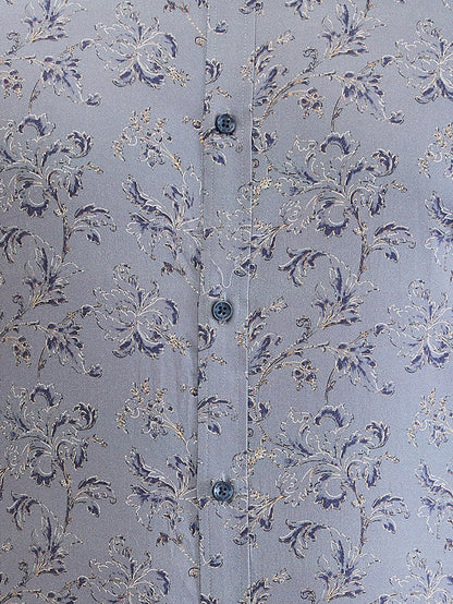 Park Avenue Grey Printed Slim Fit Cotton Formal Shirt