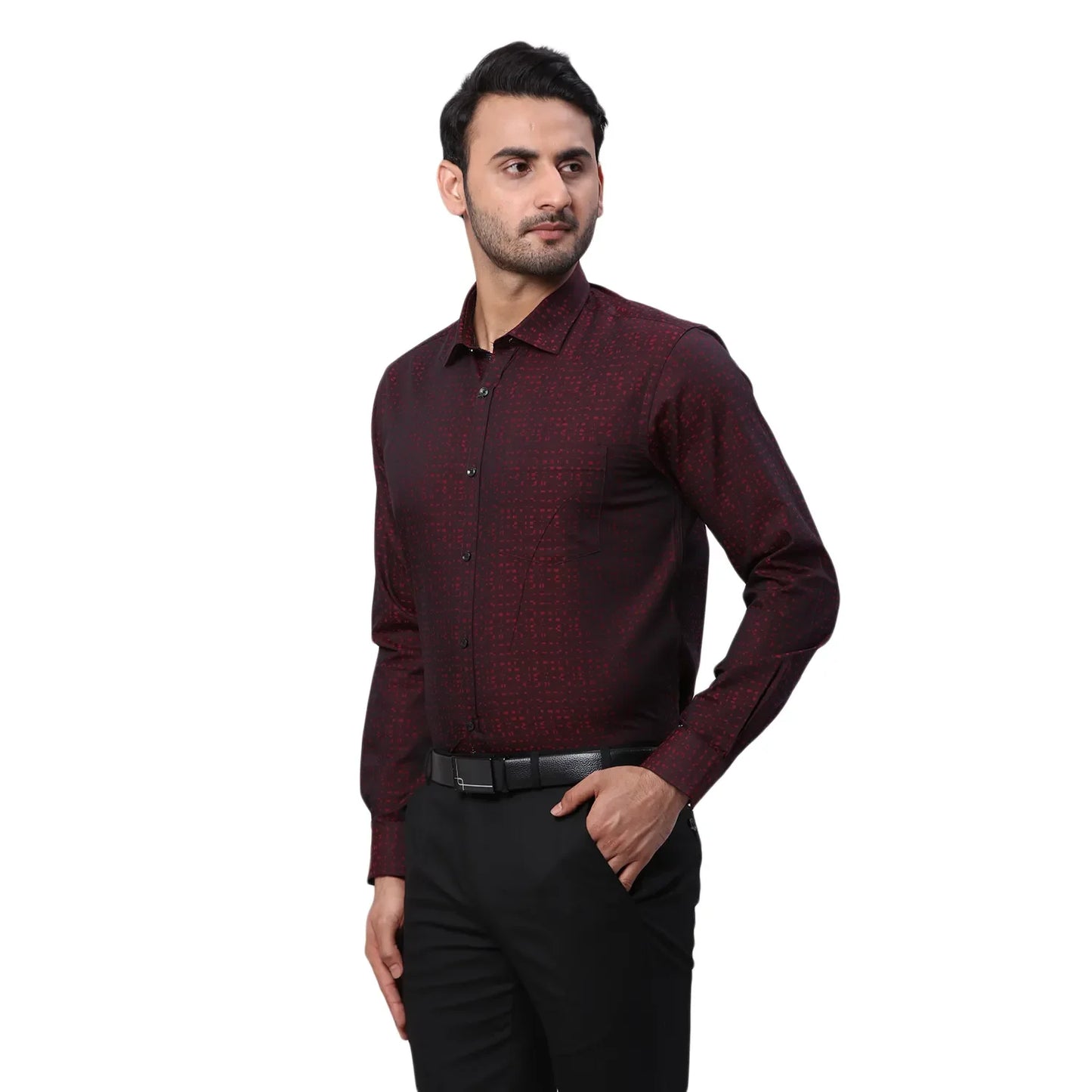 Park Avenue Men Maroon Structure Slim Fit Cotton Shirt