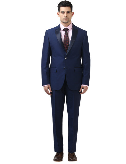 Park Avenue Men Blue Regular Fit Polyester Blend Suit