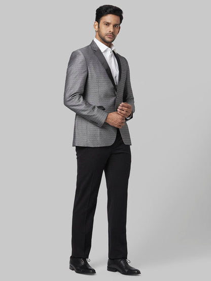 Park Avenue Men Grey Dobby Super Slim Fit Rayon Blend Suit