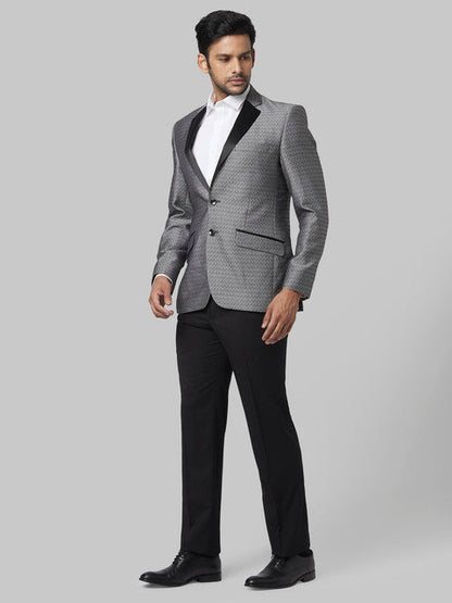 Park Avenue Men Grey Dobby Super Slim Fit Rayon Blend Suit